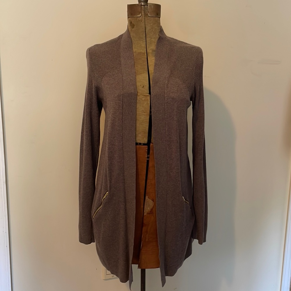 APT. 9 Cardigan Sweater Cover Up Brown Zipper Pockets size M